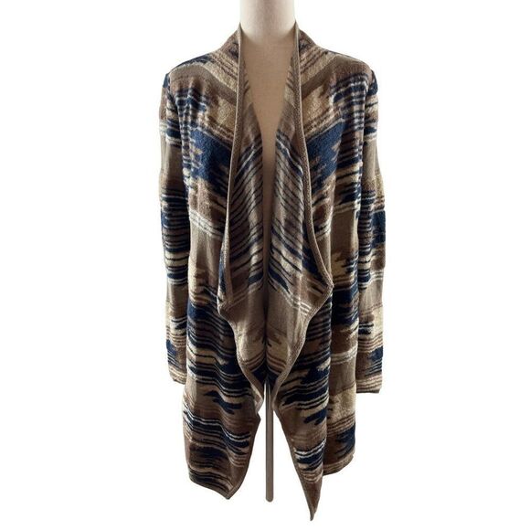 Lucky Brand Aztec Southwestern Textured Longline Cardigan Open Drape Small Boho - Picture 1 of 10